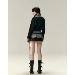 Via Pitti Color Blocked High Collar Knit Cardigan Black
