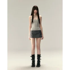 Via Pitti Color Blocked Halter Knit Slim Vest Gray