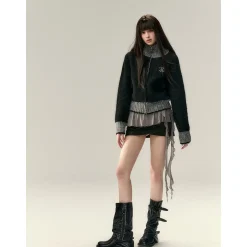Via Pitti Color Blocked High Collar Knit Cardigan Black