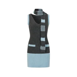 Via Pitti Color Blocked V-neck Knit Vest Dress Dark Gray