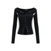 Via Pitti Color Blocked Waist-In Button Slim Top Black