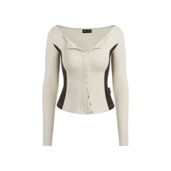 Via Pitti Color Blocked Waist-In Button Slim Top White