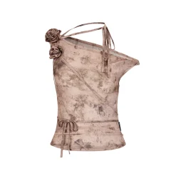 Via Pitti 3D Rose Flower Tie Slip Vest Brown
