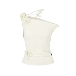 Via Pitti 3D Rose Flower Tie Slip Vest Beige Apricot