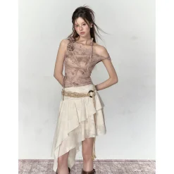Via Pitti 3D Rose Flower Tie Slip Vest Brown