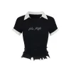 Via Pitti Destroy Edge Patchwork Knit Shirt Top Black