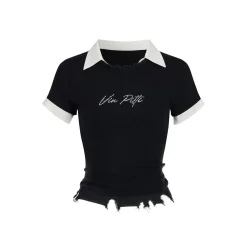 Via Pitti Destroy Edge Patchwork Knit Shirt Top Black