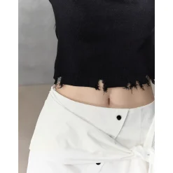 Via Pitti Destroy Edge Patchwork Knit Shirt Top Black
