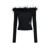 Via Pitti Detachable Ostrich Feather Knit Top Black