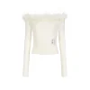 Via Pitti Detachable Ostrich Feather Knit Top White