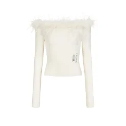 Via Pitti Detachable Ostrich Feather Knit Top White