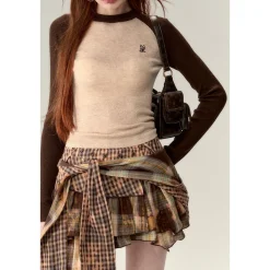 Via Pitti Embroidery Logo Knit Top Brown