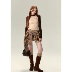 Via Pitti Embroidery Logo Knit Top Brown