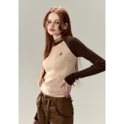 Via Pitti Embroidery Logo Knit Top Brown