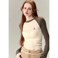 Via Pitti Embroidery Logo Knit Top Beige