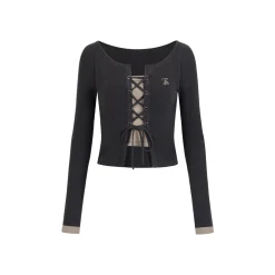 Via Pitti Fake-2-Piece Drawstring Knit Top