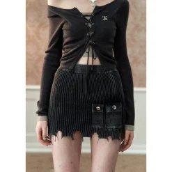 Via Pitti Fake-2-Piece Drawstring Knit Top