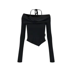 Via Pitti Fake-2-Piece Off Shoulder Halter Top Black