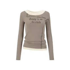 Via Pitti Fake-2-Piece Patchwork Letter Printed Top