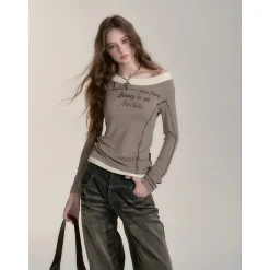 Via Pitti Fake-2-Piece Patchwork Letter Printed Top
