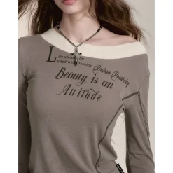 Via Pitti Fake-2-Piece Patchwork Letter Printed Top