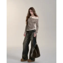 Via Pitti Fake-2-Piece Patchwork Letter Printed Top