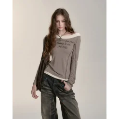 Via Pitti Fake-2-Piece Patchwork Letter Printed Top