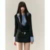 Via Pitti Fake-2-Piece Plaid Patchwork Shirts Black