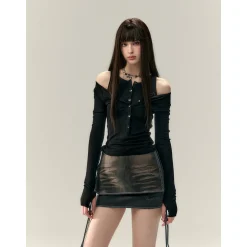 Via Pitti Fake-2-Piece Two-Way Slim Top Black