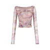 Via Pitti Gradient Off Shoulder Slim Mesh Top