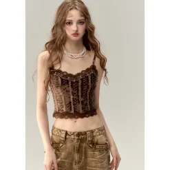 Via Pitti Heavy Lace Velvet Vest Brown