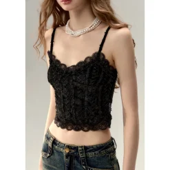 Via Pitti Heavy Lace Velvet Vest Black