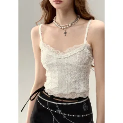 Via Pitti Heavy Lace Velvet Vest White