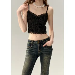 Via Pitti Heavy Lace Velvet Vest Black