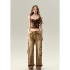 Via Pitti Heavy Lace Velvet Vest Brown