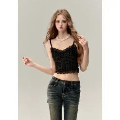 Via Pitti Heavy Lace Velvet Vest Black