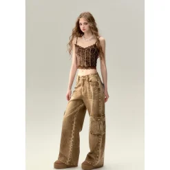 Via Pitti Heavy Lace Velvet Vest Brown