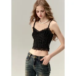 Via Pitti Heavy Lace Velvet Vest Black