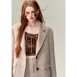 Via Pitti Heavy Lace Velvet Vest Brown