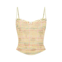 Via Pitti Heavy Plaid Bow Gauze Slip Vest Yellow