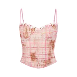 Via Pitti Heavy Plaid Bow Gauze Slip Vest Pink