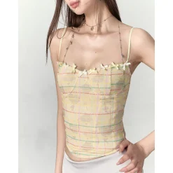 Via Pitti Heavy Plaid Bow Gauze Slip Vest Yellow