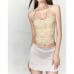 Via Pitti Heavy Plaid Bow Gauze Slip Vest Yellow
