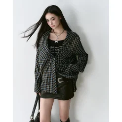Via Pitti Heavy Washed Distressed Hooded Plaid Shirt