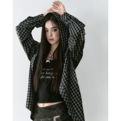 Via Pitti Heavy Washed Distressed Hooded Plaid Shirt