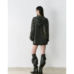 Via Pitti Heavy Washed Distressed Hooded Plaid Shirt