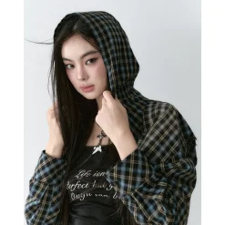 Via Pitti Heavy Washed Distressed Hooded Plaid Shirt