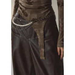 Via Pitti Hollow High Collar Rose Printed Top Brown