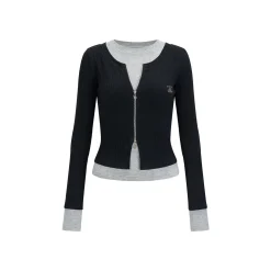 Via Pitti 2-in-1 Long-Sleeve Knit Sweater Black/Grey