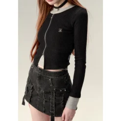 Via Pitti 2-in-1 Long-Sleeve Knit Sweater Black/Grey